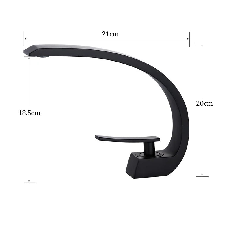 Bathroom Basin Faucet Arc Waterfall Tap Deck Mount Single Handle Single Hole Cold Hot Water Mixer Washing Sink Crane