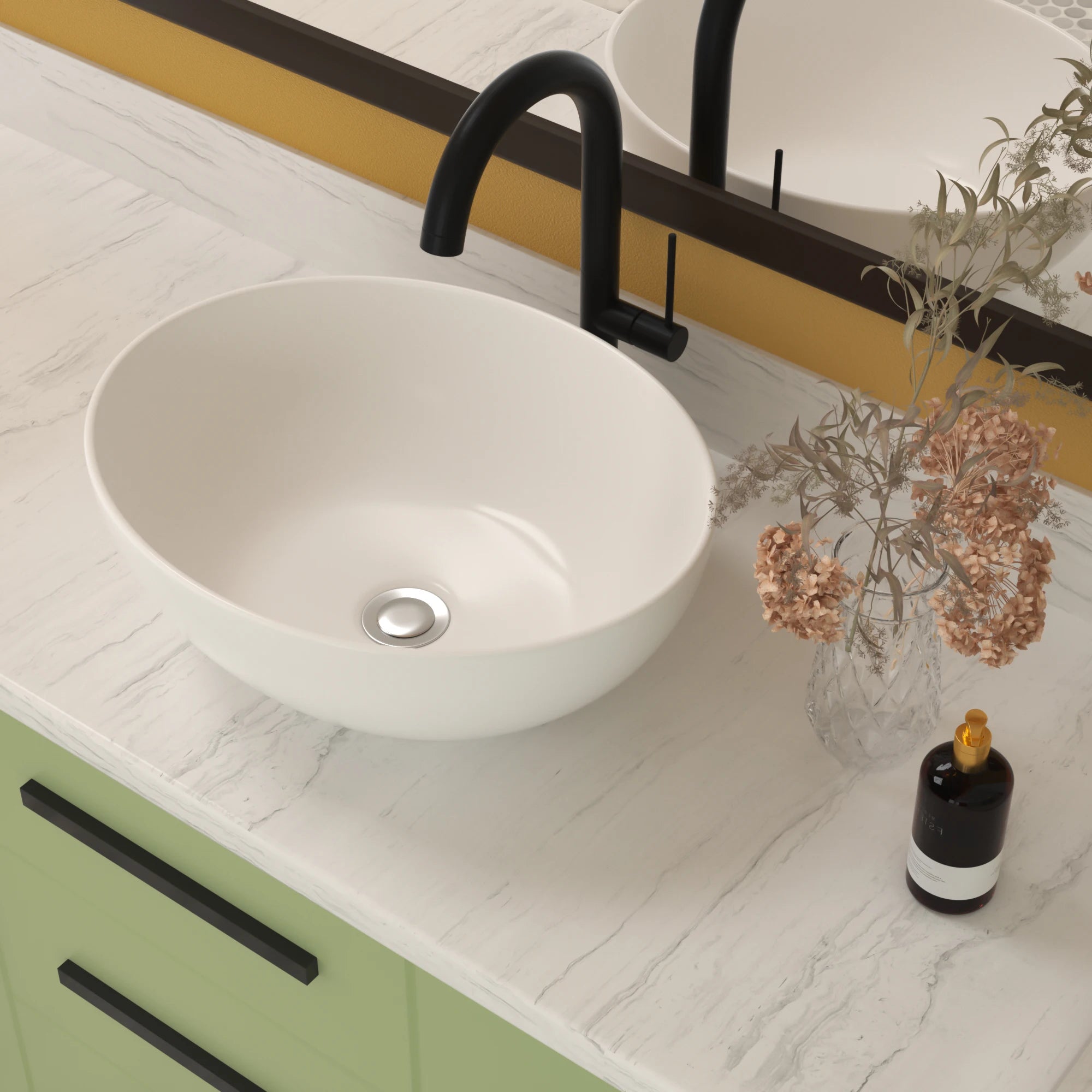 White Ceramic Modern Oval Bathroom Sink