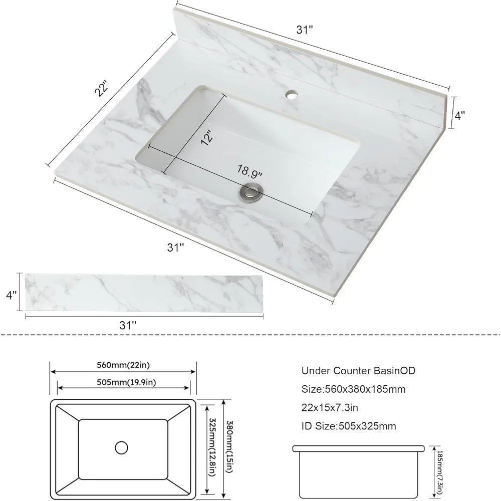 Sintered Stone Vanity Top with Undermount Rectangular Sink