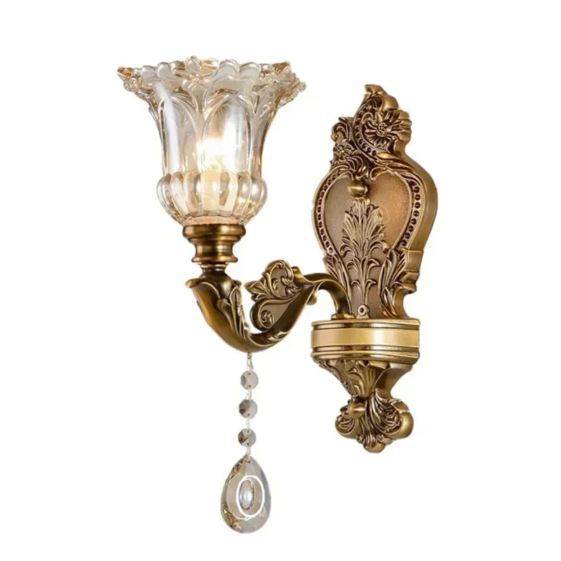 European Style Retro Crystal Dual Head Glass Wall Lamp