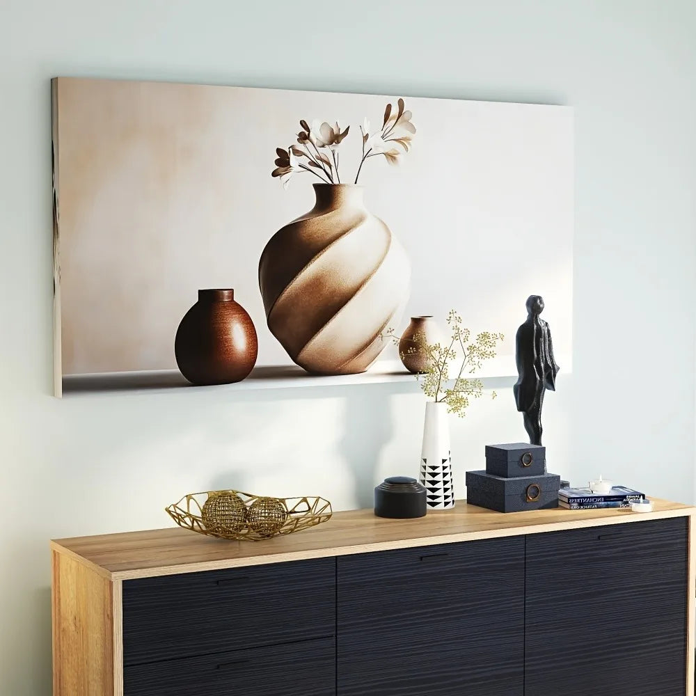 abstract vase with plant art print on canvas w/1.5 inch thick solid pine frame