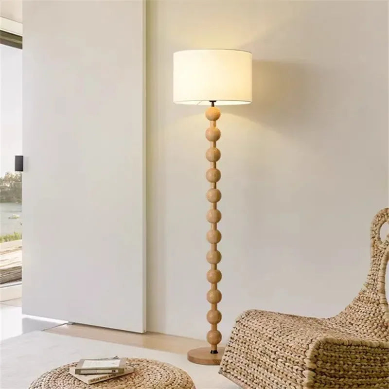 Vintage Floor Lamp Fabric and Wood Vertical Light
