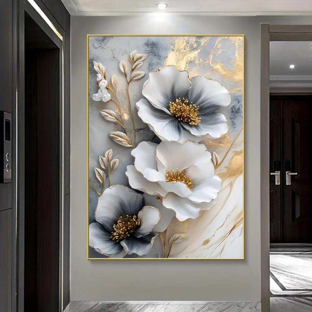luxury 3D floral canvas mural