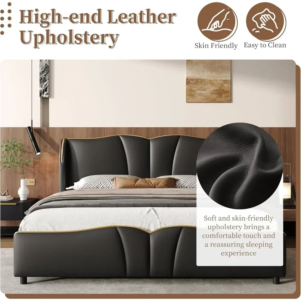 King Size PU Leather Upholstered Platform Bed Frame