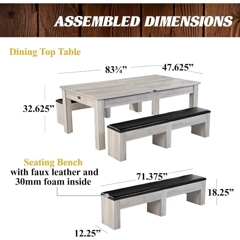 7ft 3-in-1 Pool Table with Drop Pockets & Convertible Dining Top