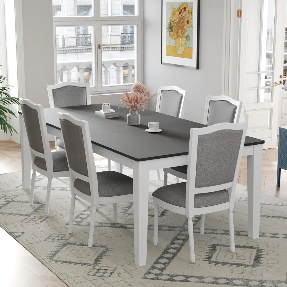 Farmhouse Dining Table Set for 6 with Upholstered Chairs