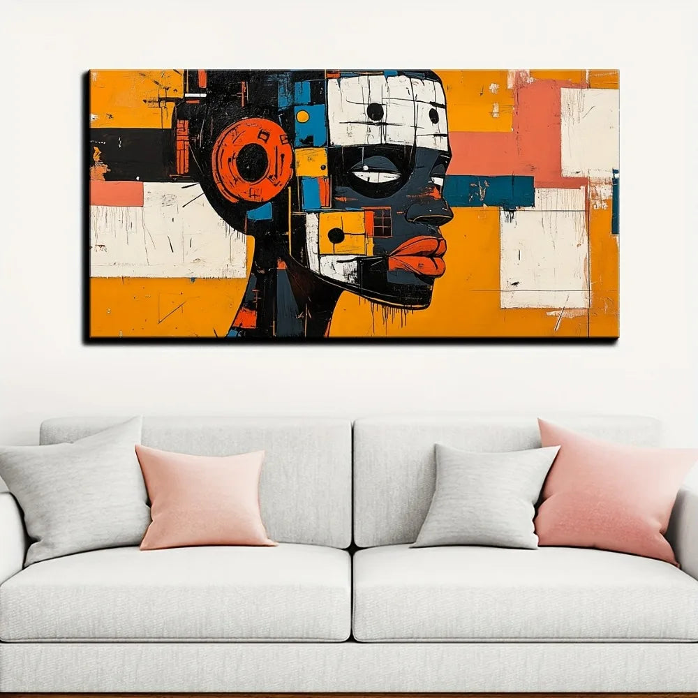 Robot Wearing an African Mask Abstract Painting