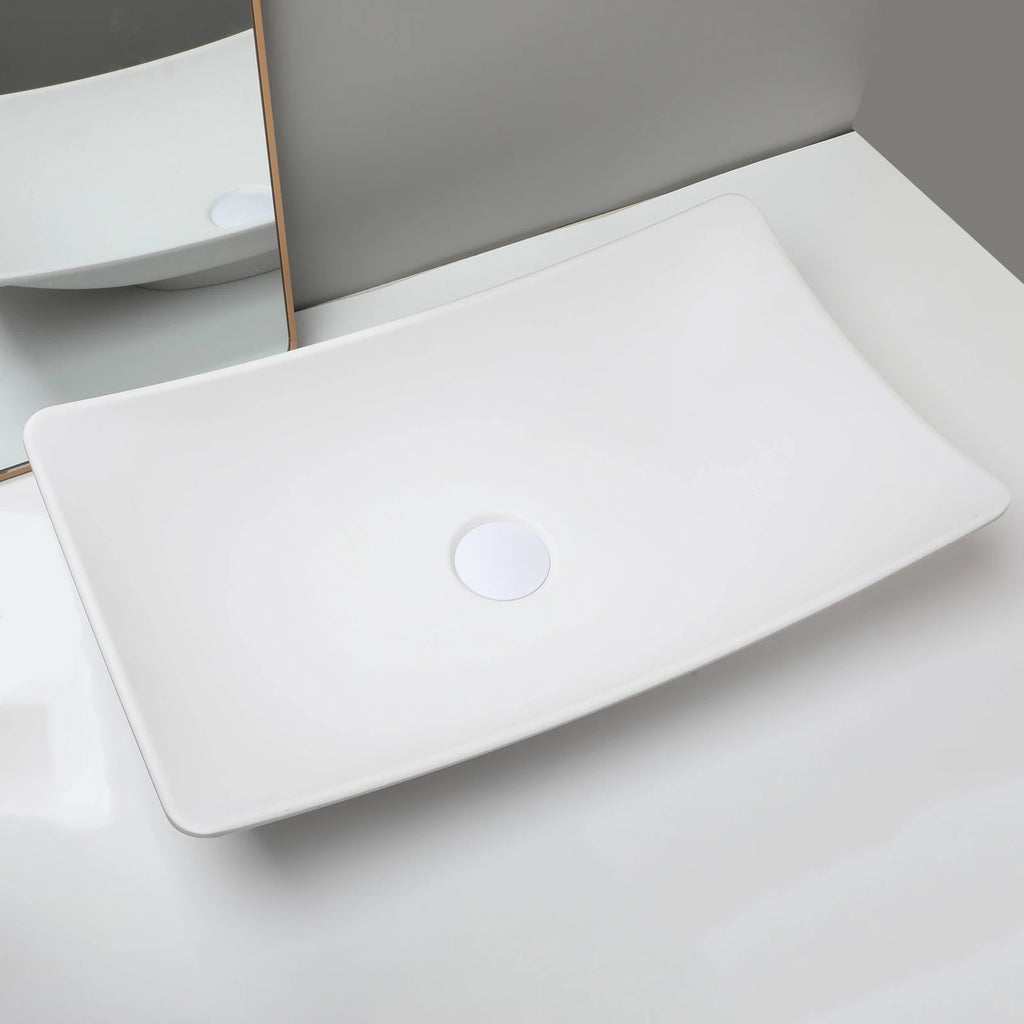 White Rectangular Vessel Sink With Drain