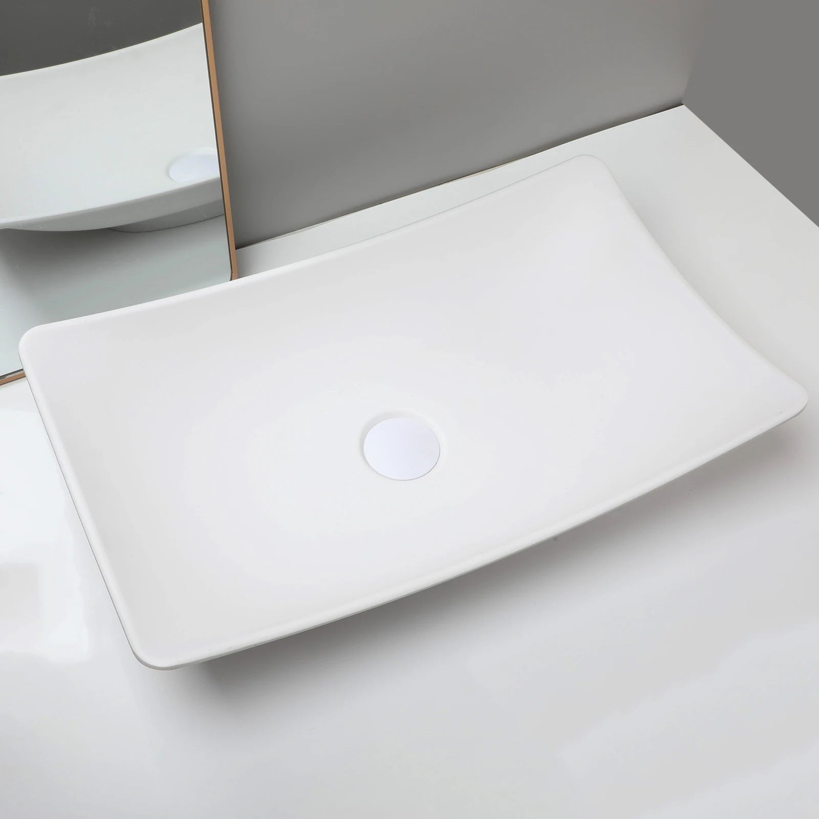 White Rectangular Vessel Sink With Drain