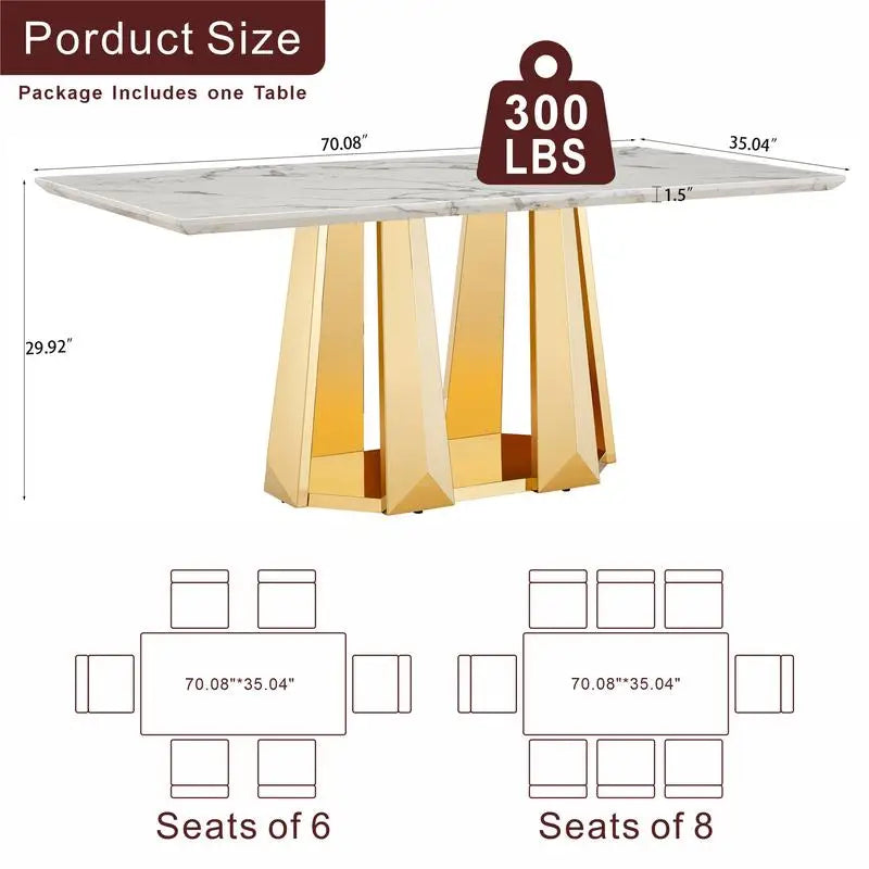 Rectangular Faux Marble Dining Table for 6
