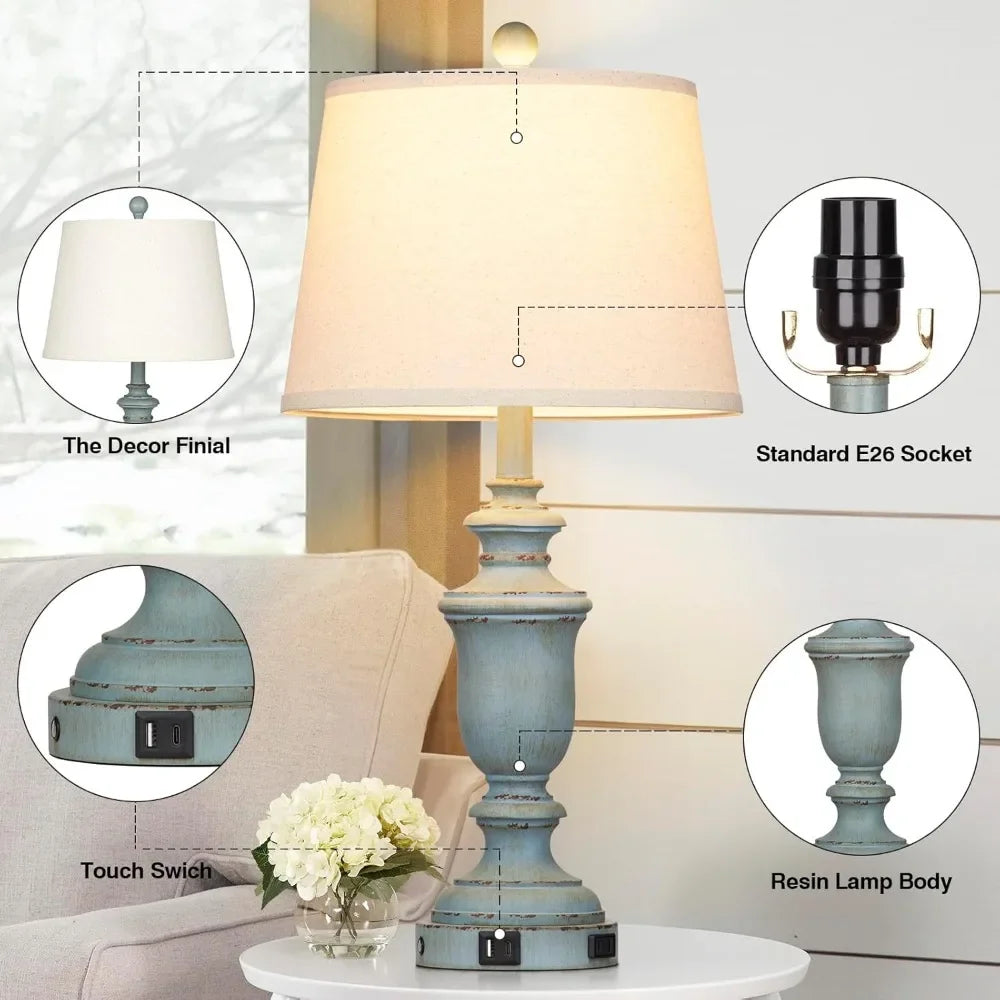 Coastal Table Lamps (Set Of 2) W/USB C+A Ports