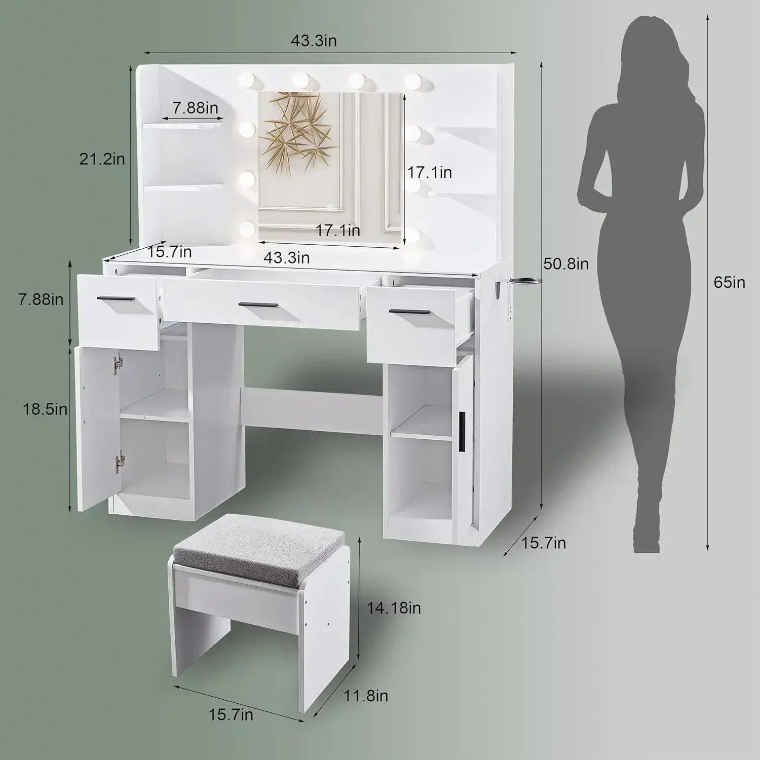 Make up Vanity Desk with Mirror and Lights