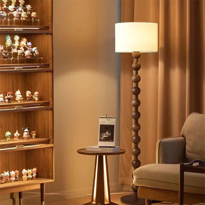 Vintage Floor Lamp Fabric and Wood Vertical Light