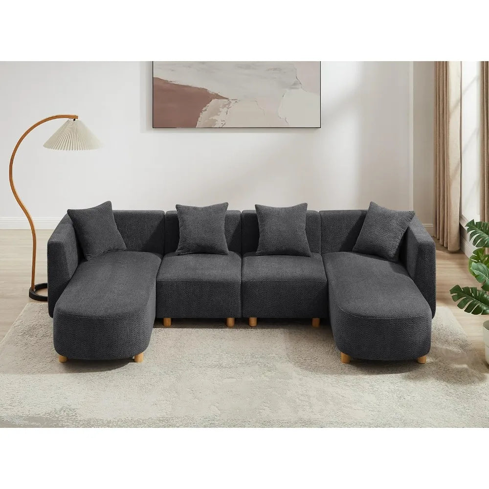 113" Sectional Sofa with 4 Pillows