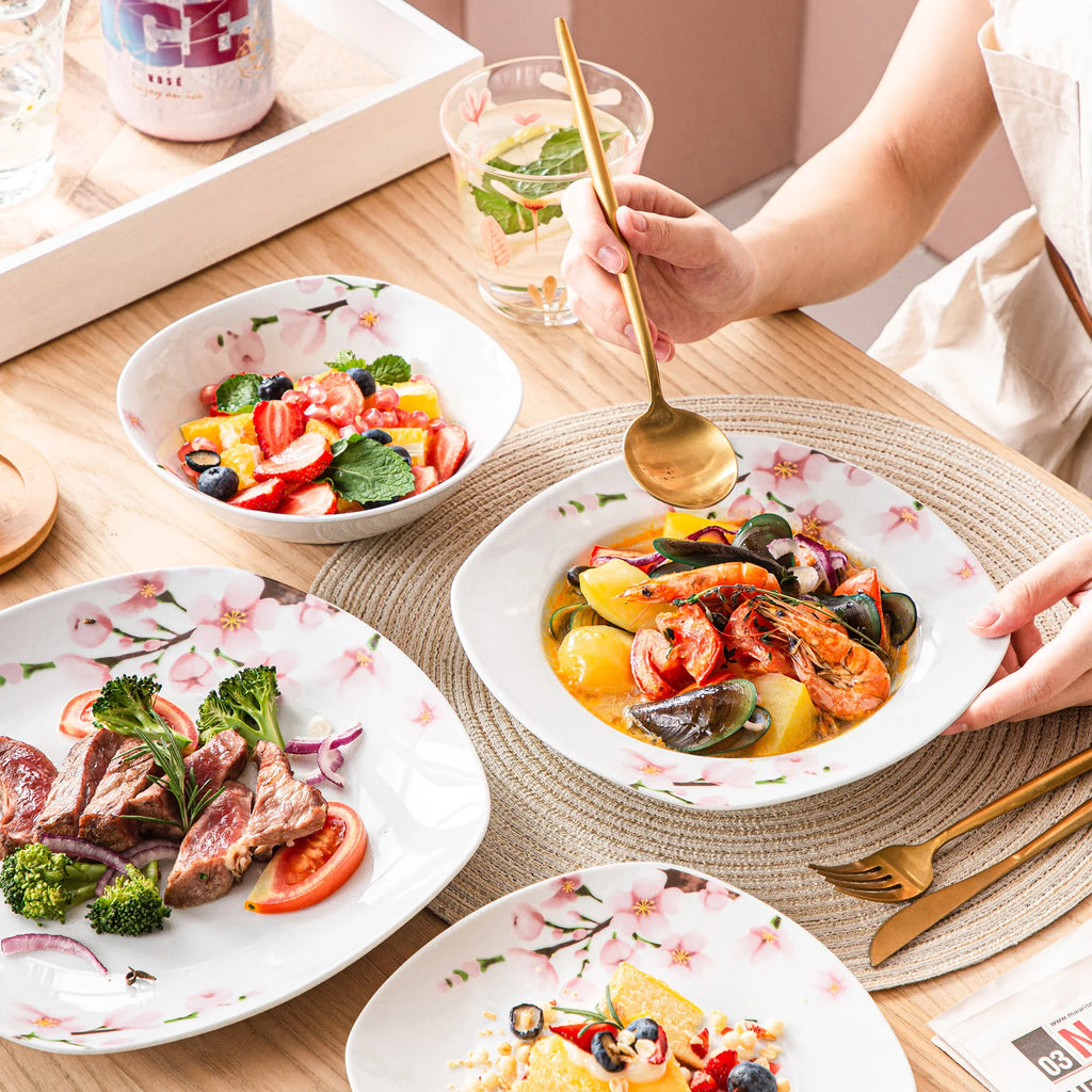 48-Piece Porcelain Ceramic Tableware Dinner Plate Set