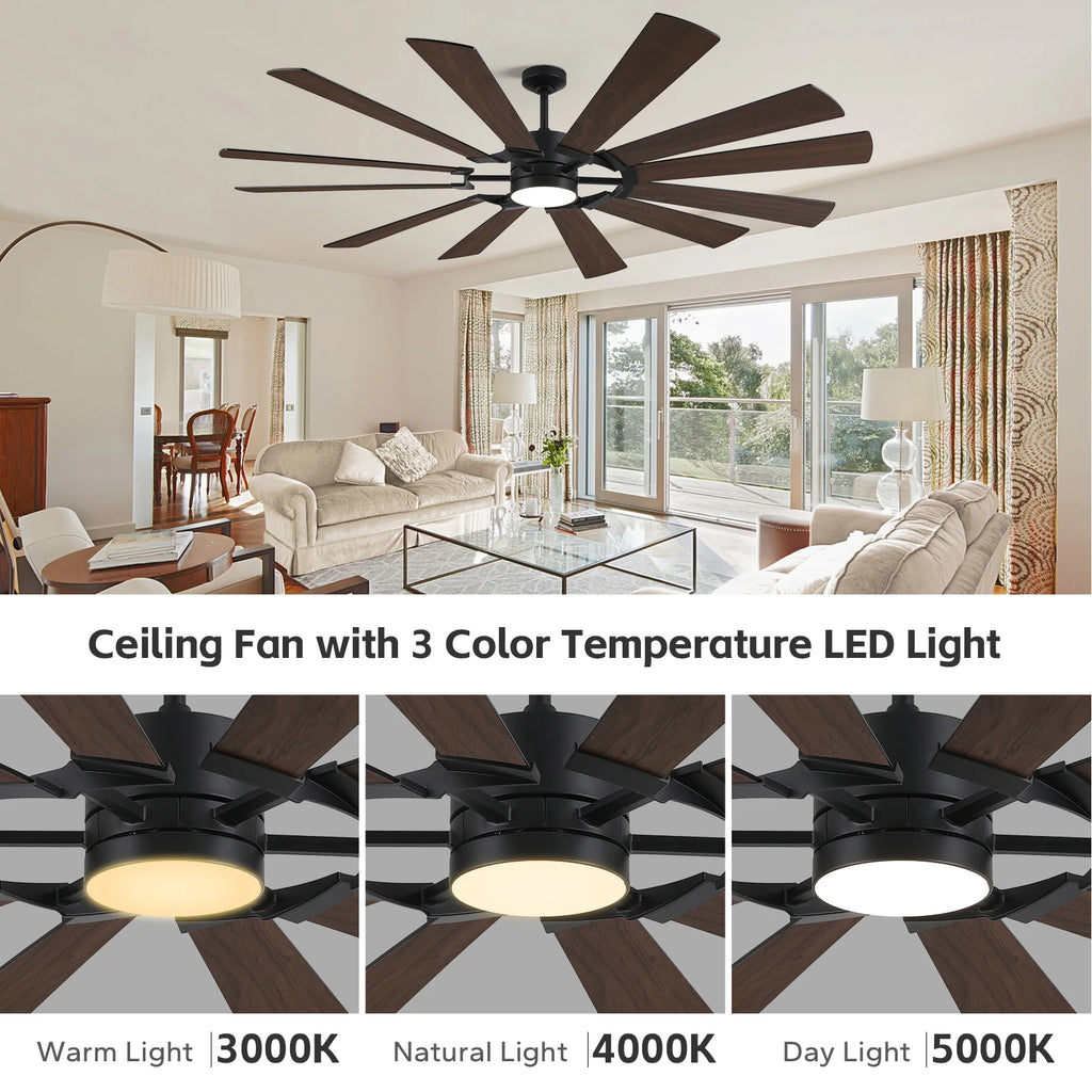 Industrial Ceiling Fan with Light & Remote Dual-finish Blades