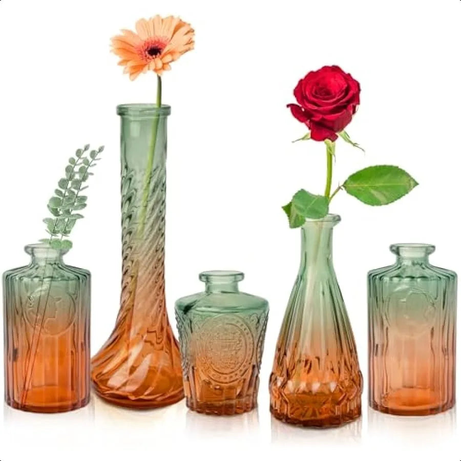 Set of 5 Gradient Green Small Flower Vases