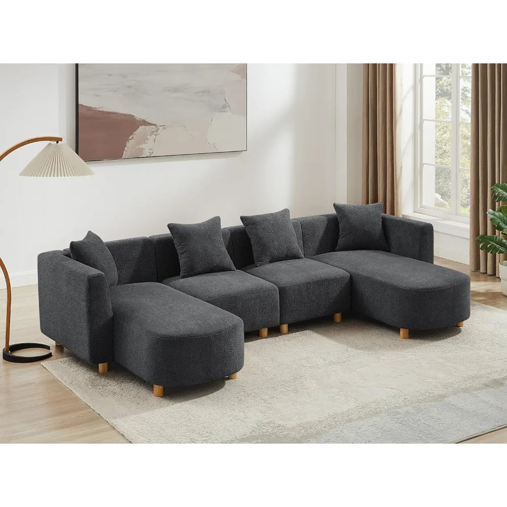 113" Sectional Sofa with 4 Pillows