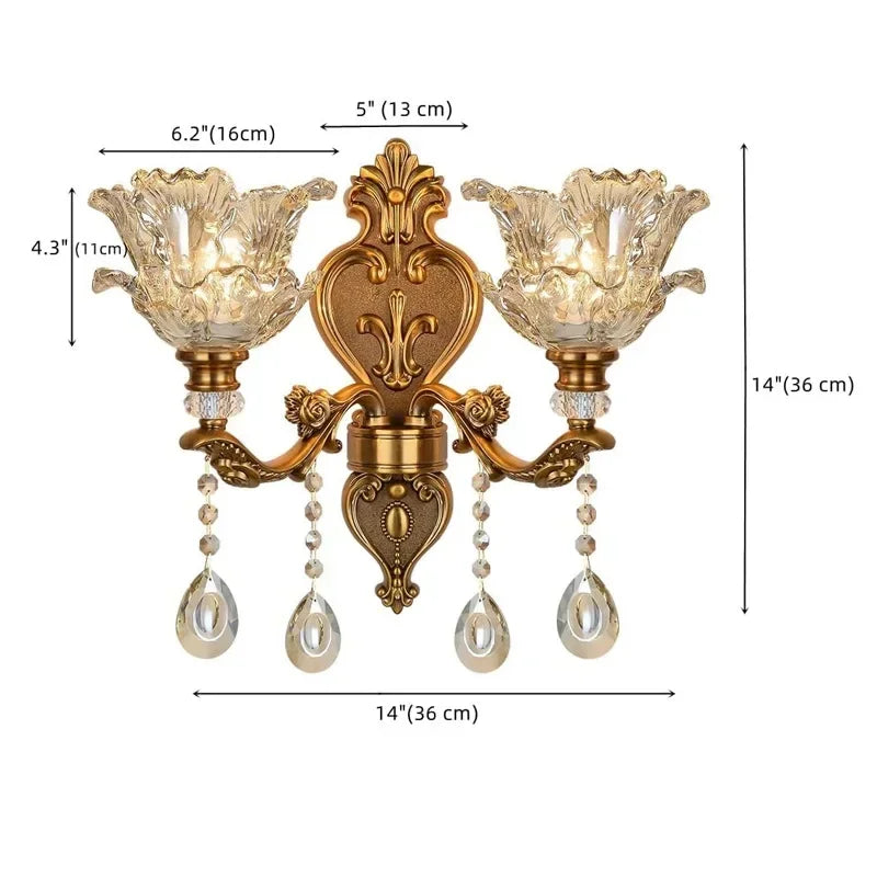 European Style Retro Crystal Dual Head Glass Wall Lamp
