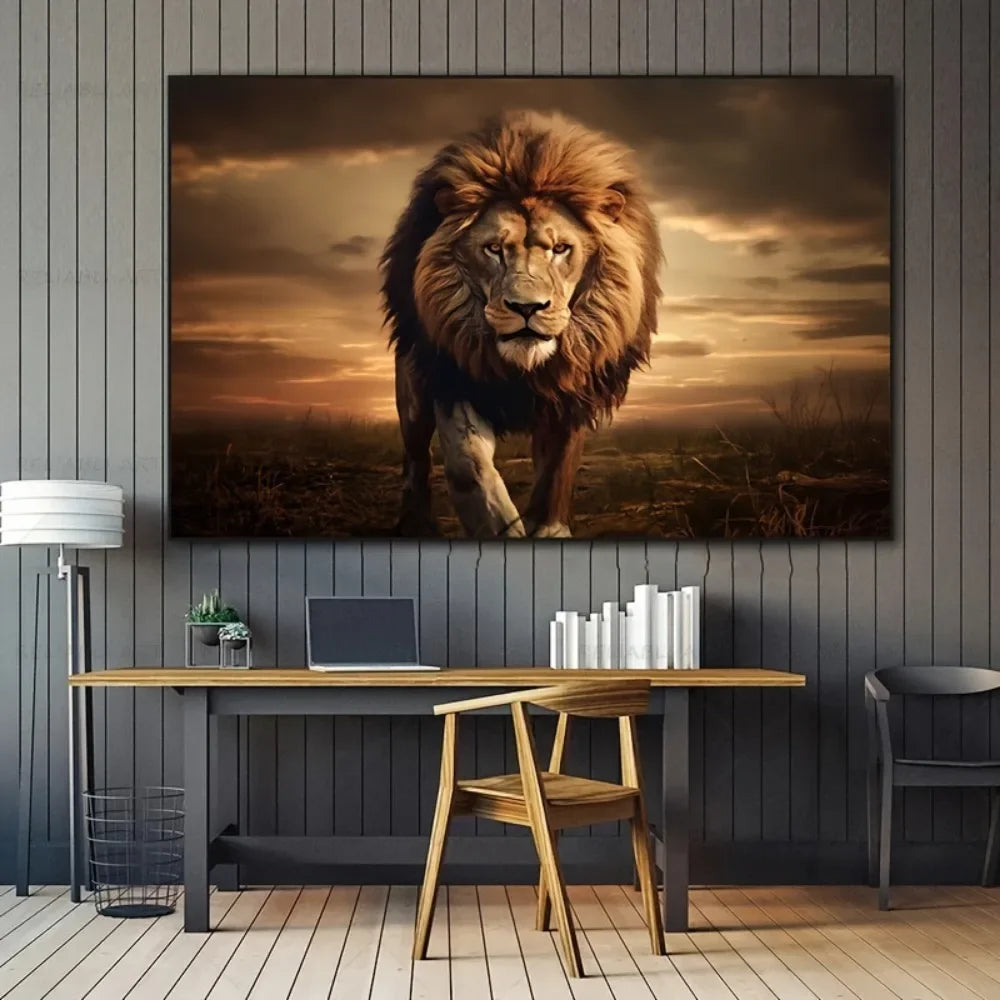 Lion frameless canvas mural