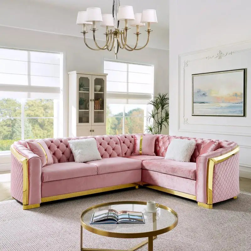 106" L-Shaped Sectional Sofa Set with Gold Accents