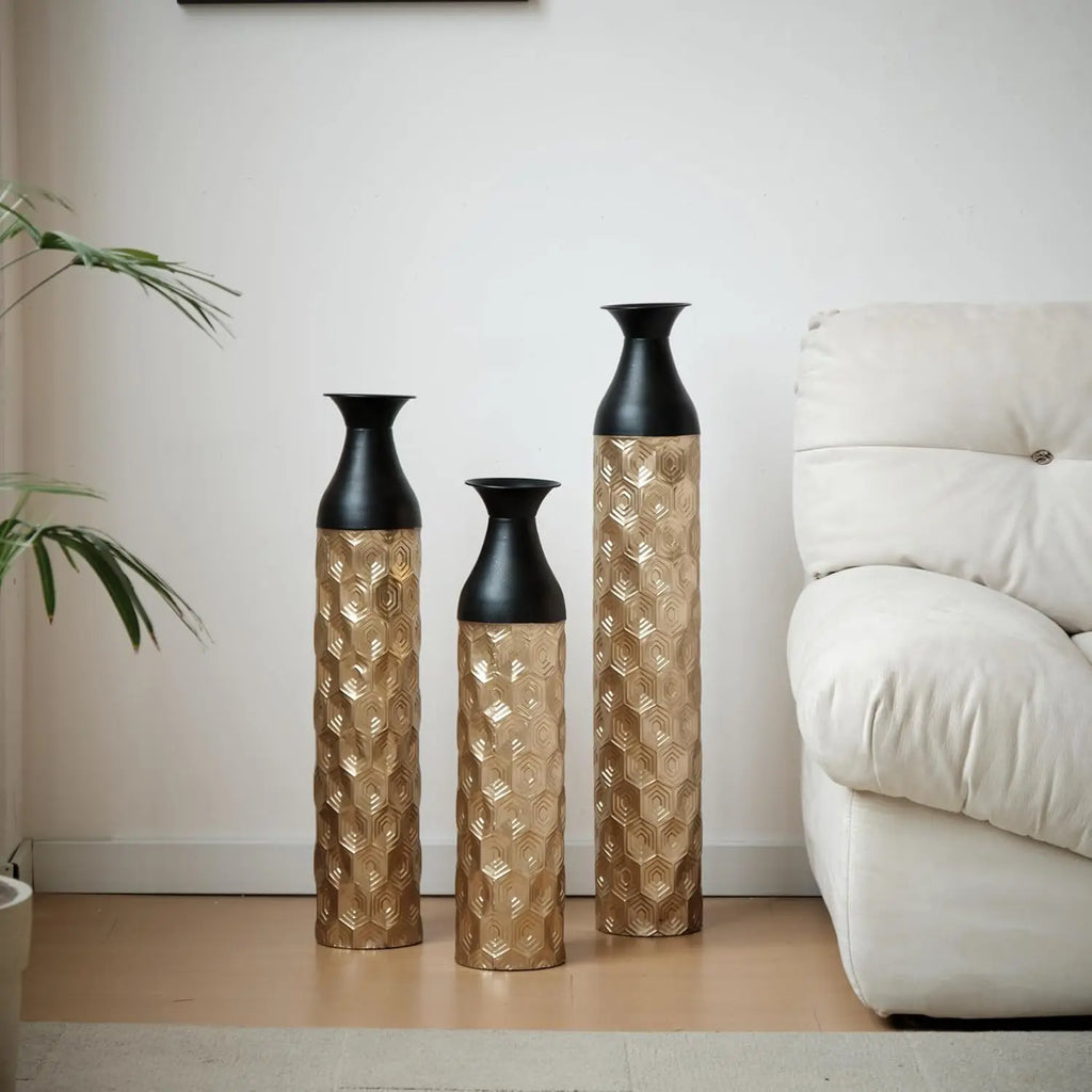 Gold Metal Vase Set of 3
