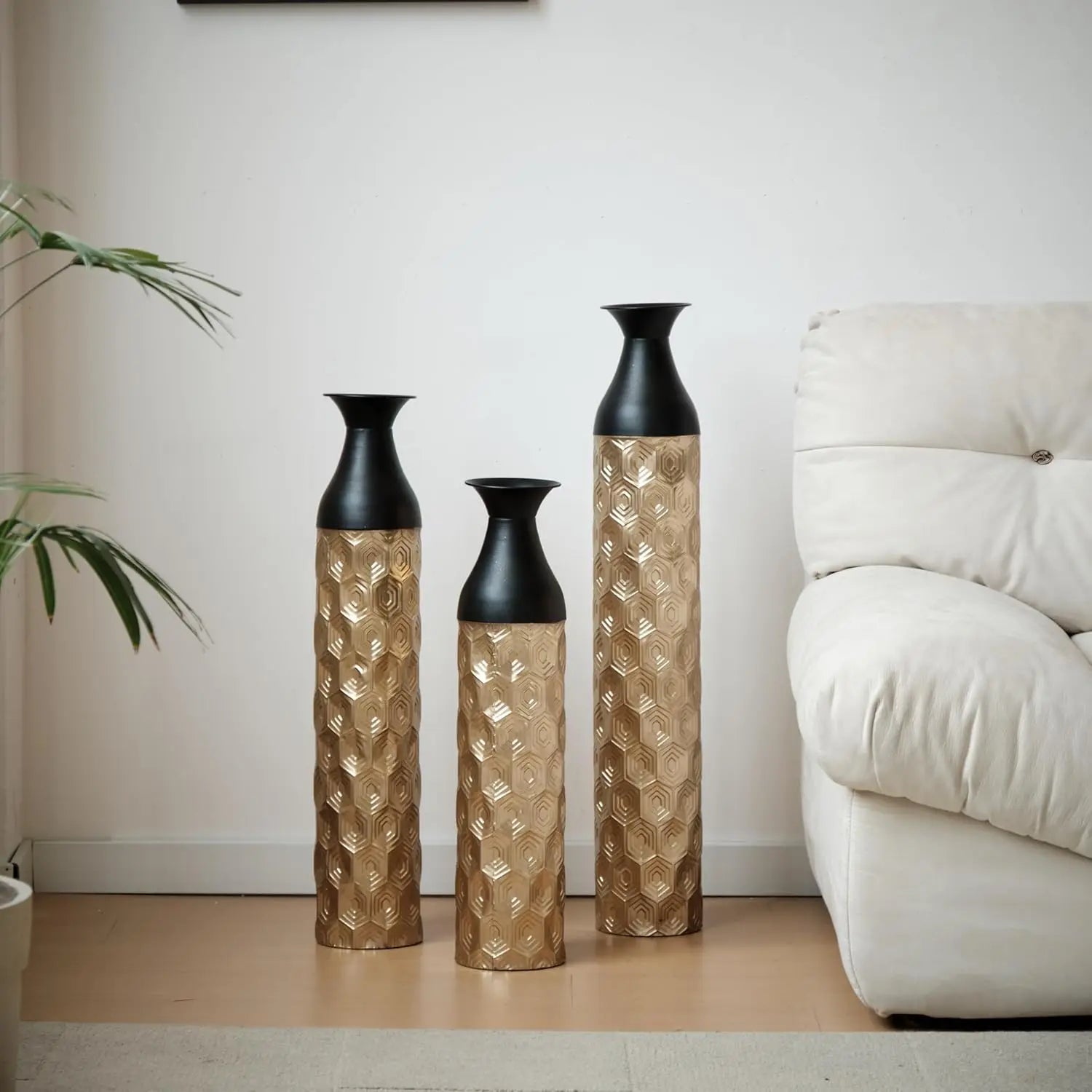 Gold Metal Vase Set of 3
