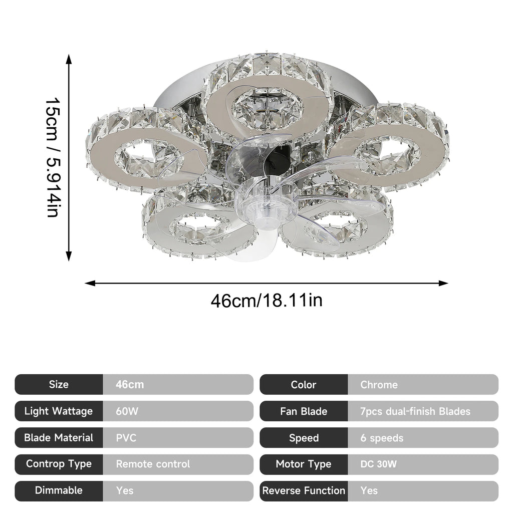 Modern Luxury Crystal ChandelierCeiling Fan Light Led Fan Lamp Smart APP RC