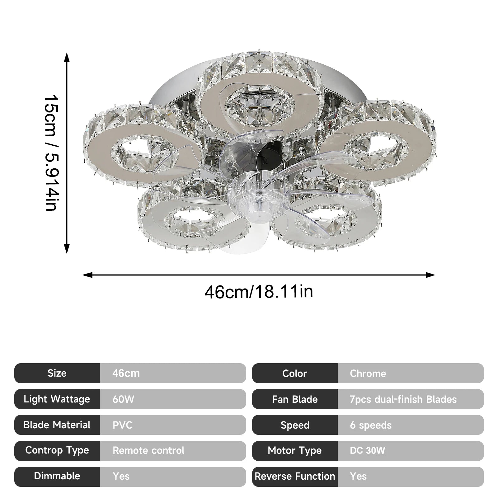 Modern Luxury Crystal ChandelierCeiling Fan Light Led Fan Lamp Smart APP RC