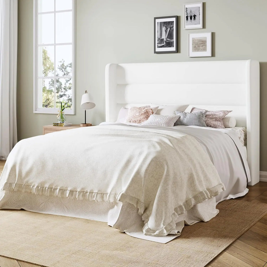 Queen/King Bed Frame with Velvet Upholstered Wingback Headboard