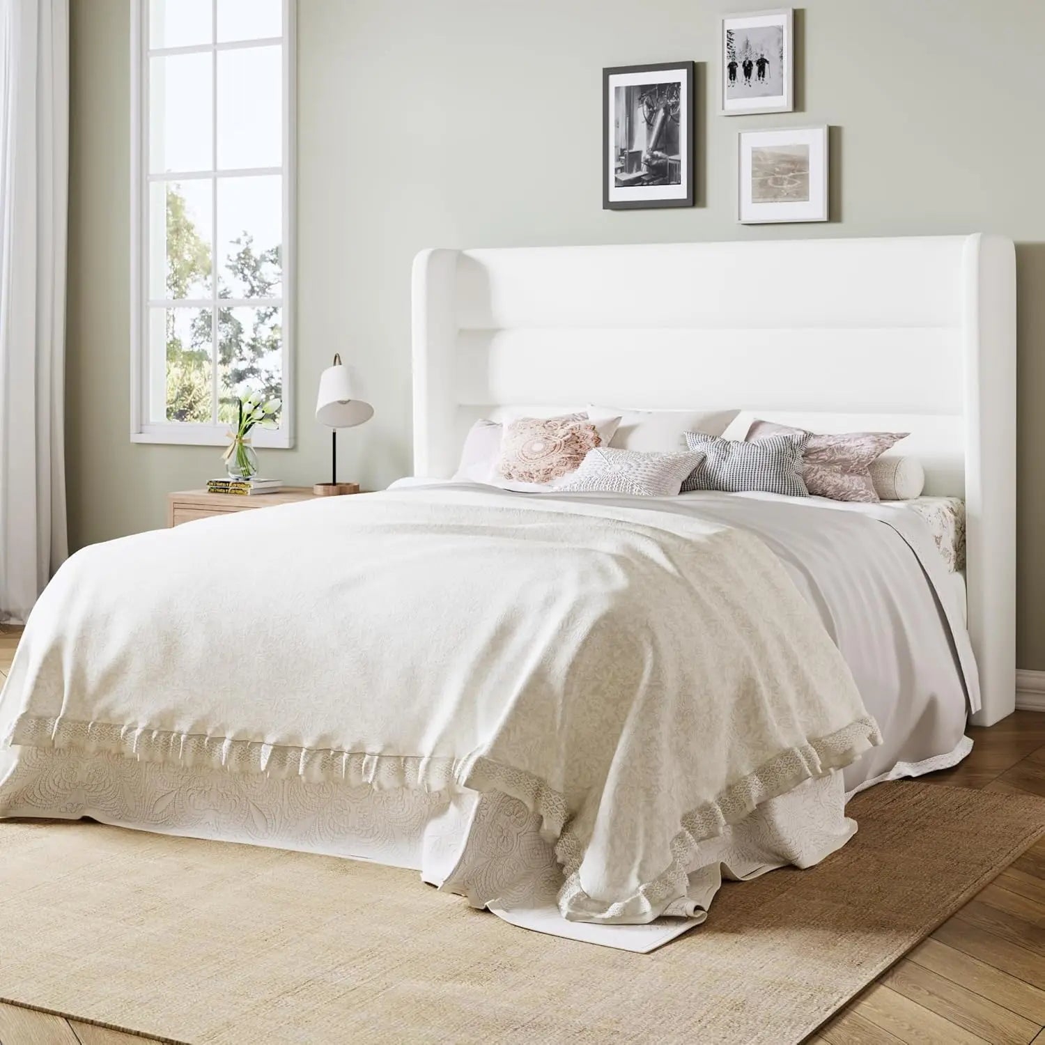 Queen/King Bed Frame with Velvet Upholstered Wingback Headboard