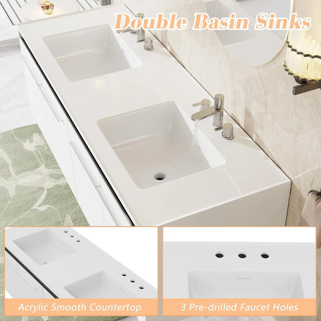 Floating LED Bathroom Double Vanity with Sink Combo