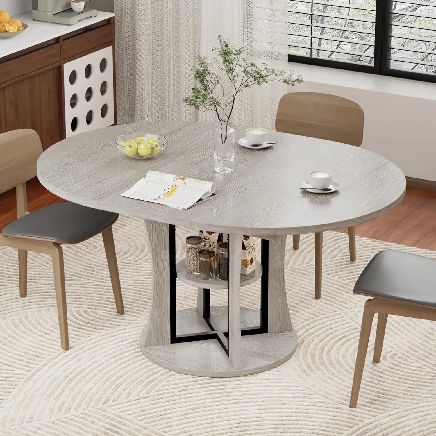 Extendable Round Dining Table for 4-8