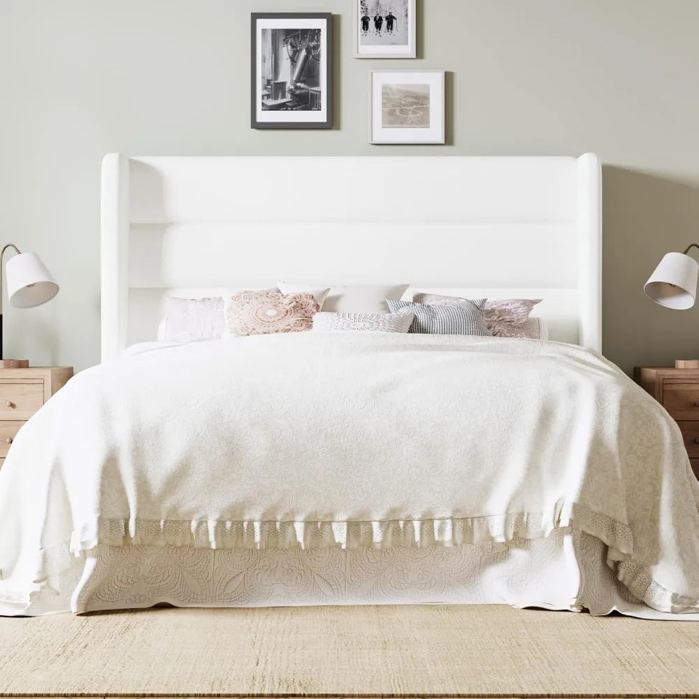 Queen/King Bed Frame with Velvet Upholstered Wingback Headboard