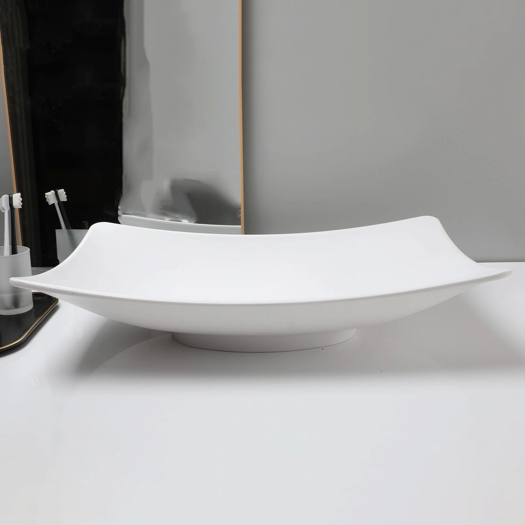 White Rectangular Vessel Sink With Drain