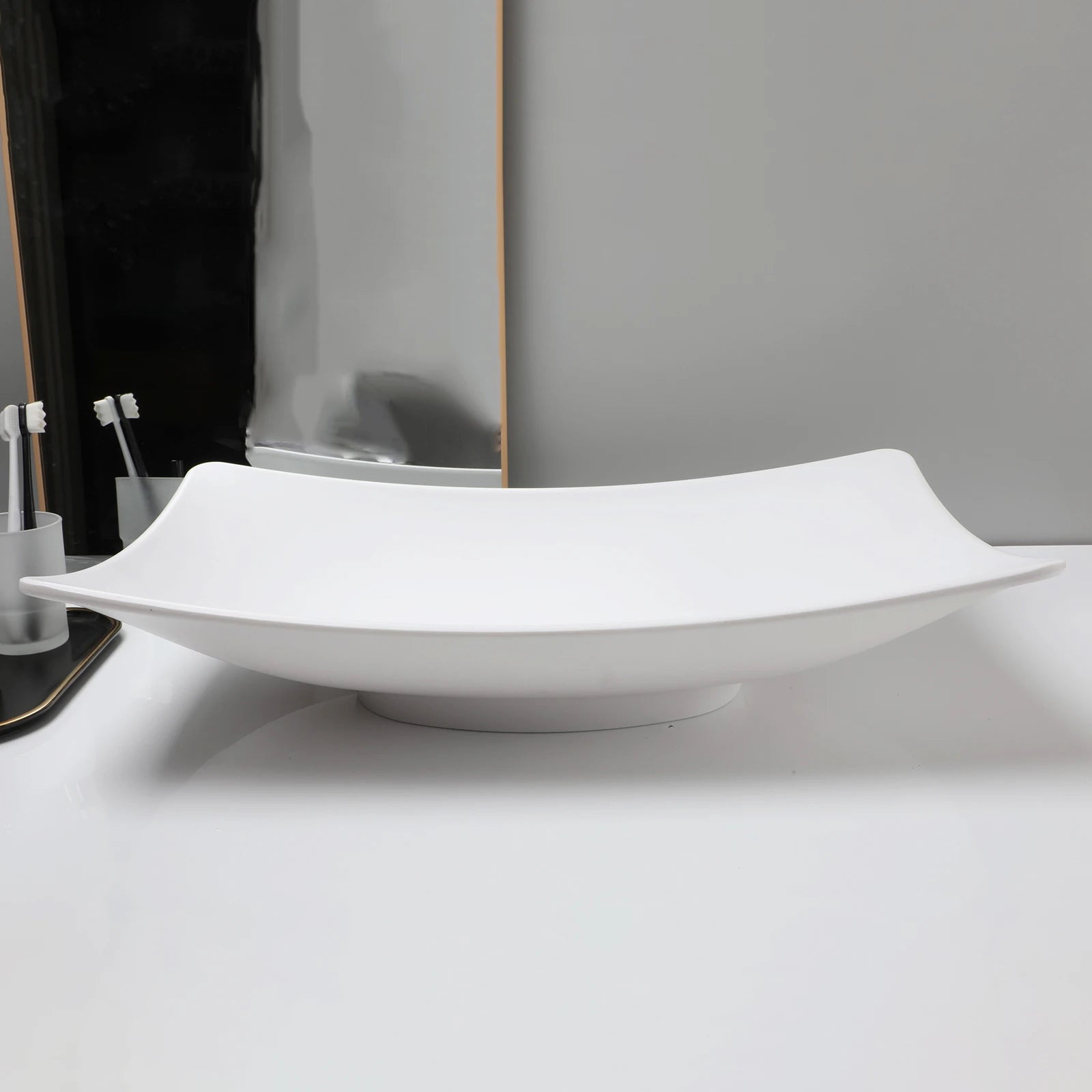 White Rectangular Vessel Sink With Drain