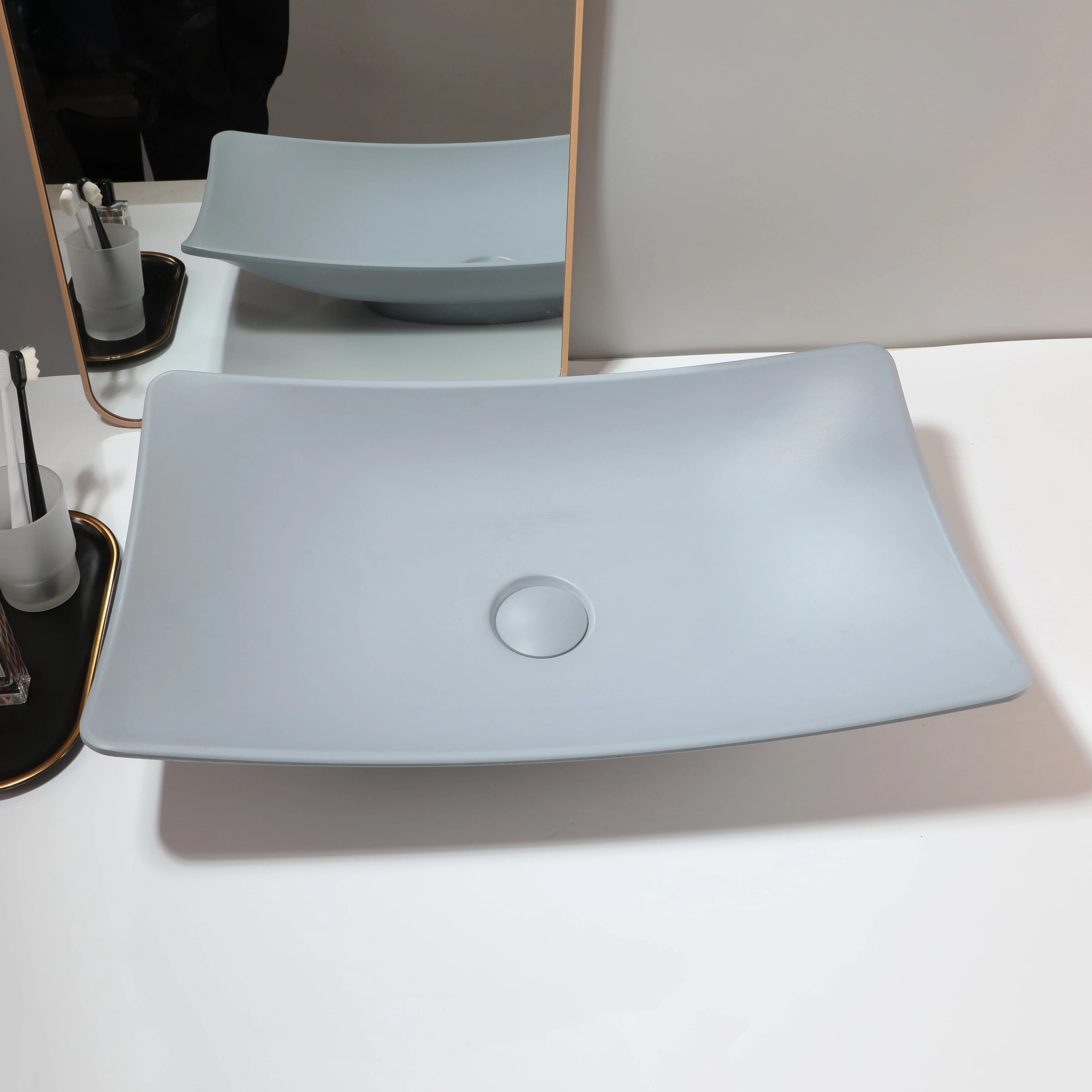 White Rectangular Vessel Sink With Drain