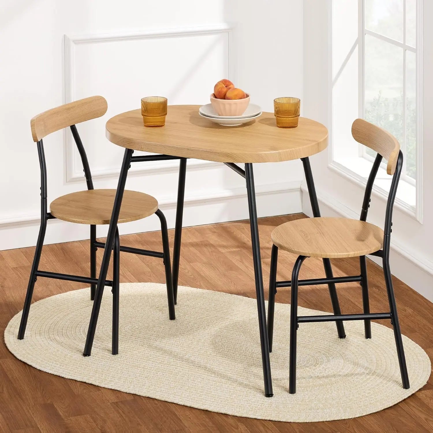 Modern Oval Dining Table Set w/ 2 Chairs
