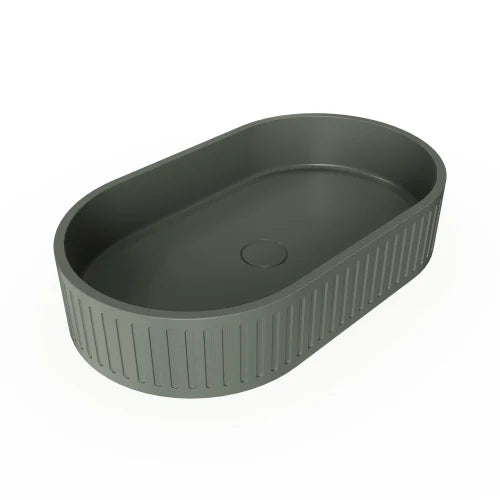 Concrete Vessel Oval Modern Dark Green Bathroom Sink