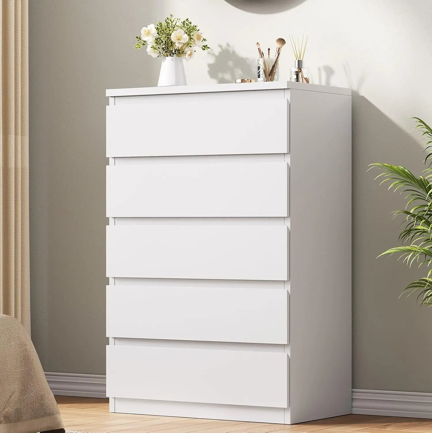 White 5 Wood Storage Dresser