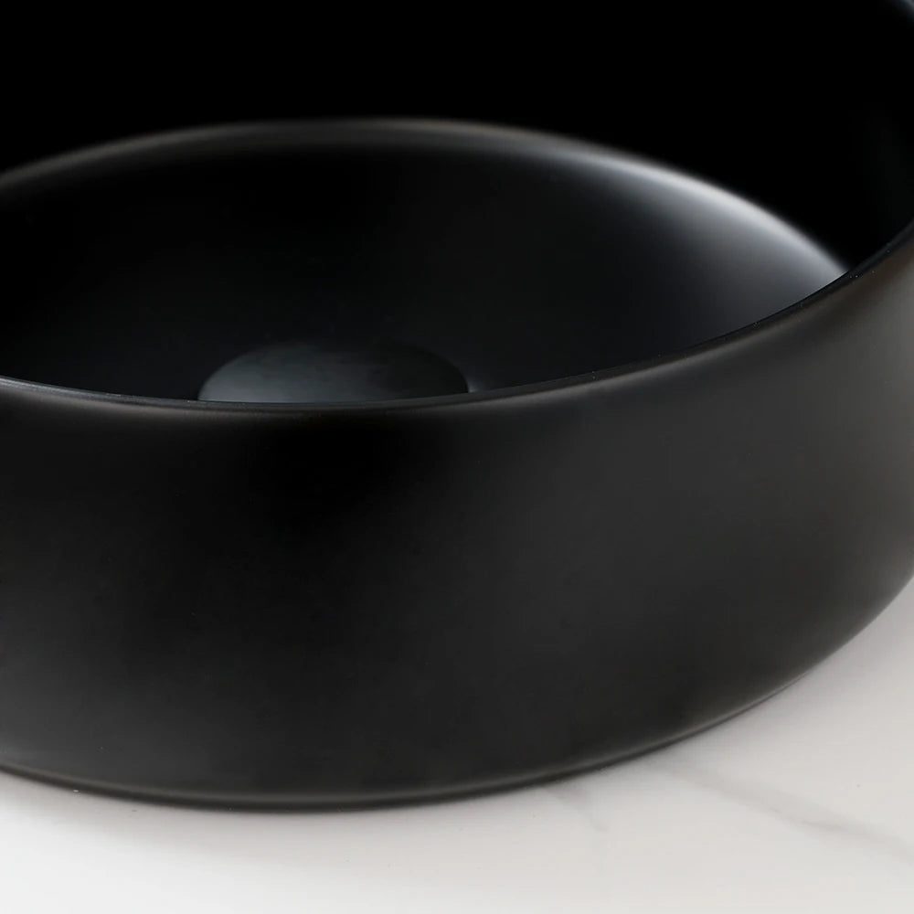 Matte Black Bathroom Ceramic Washing Bowl Sink w/Faucet Mixer Tap Set