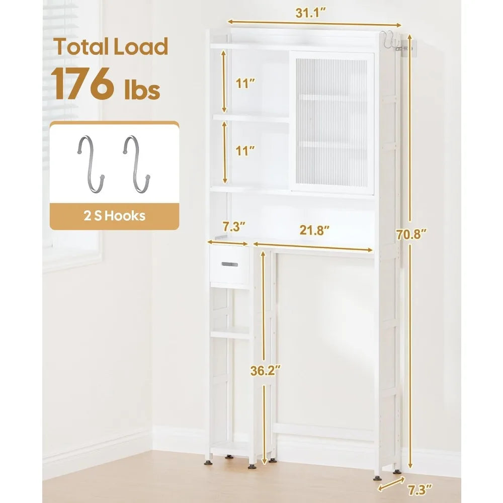 Over The Toilet Storage Cabinet with Acrylic Door Panel and Paper Towel Drawer