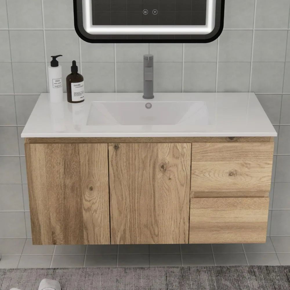 Wall-Mounted Bathroom Vanity with Sink (2 Soft-Close Drawers and Doors)