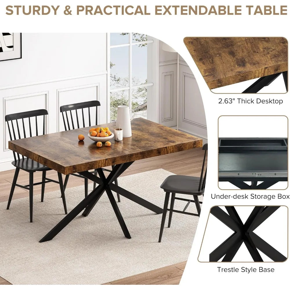 Extendable Rectangular Wooden Dining Table for 4 6 8 People