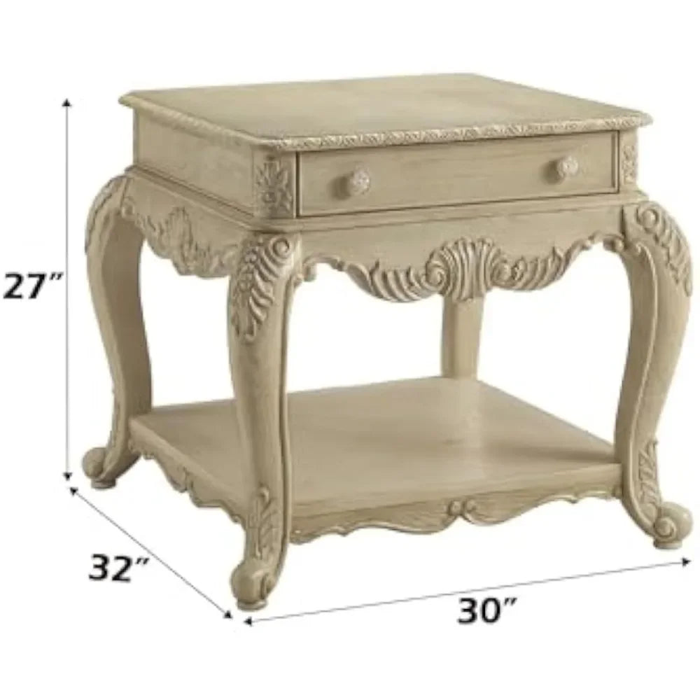 Ragenardus 1 Drawer Wooden End Table with Bottom Shelf in Antique White