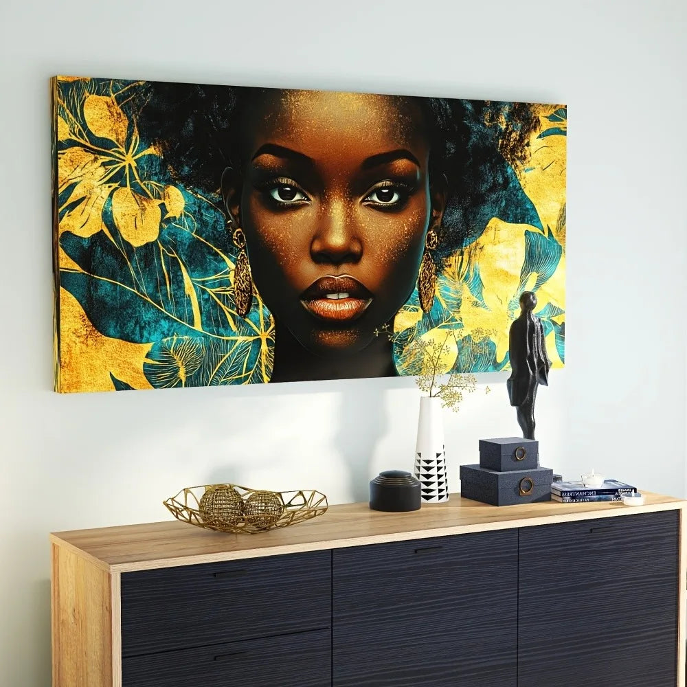 Vibrant Mosaic Style Female Portrait Canvas art  w/pine frame