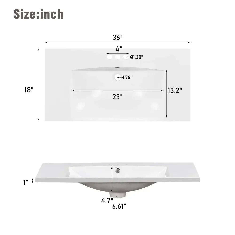 Rectangular 1-3 Hole Bathroom Resin Sink [Sink Only] 36x18"