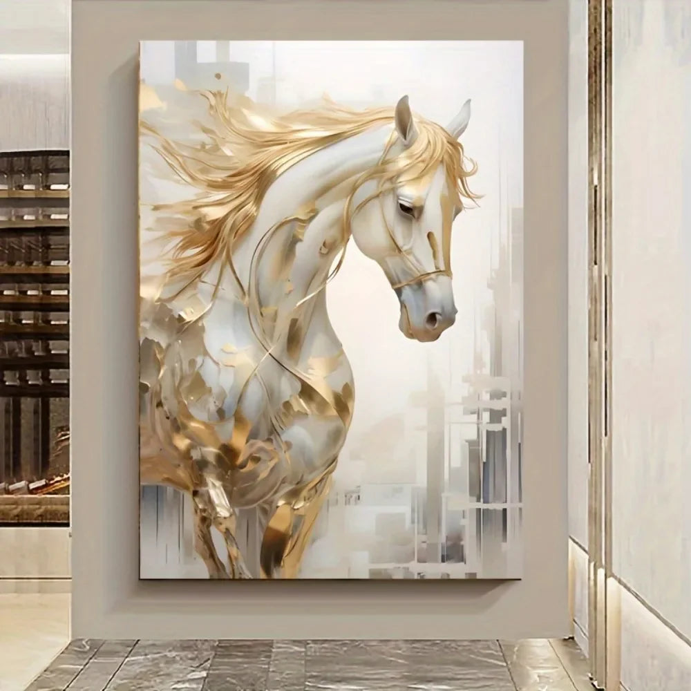 Frameless Retro Golden Horse Wall Art Painting