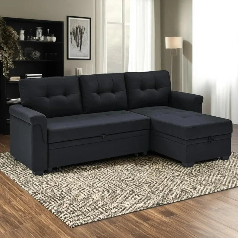 Modern L-Shaped Sectional Sofa with Reversible Chaise, Storage, and Pull-Out Sleeper