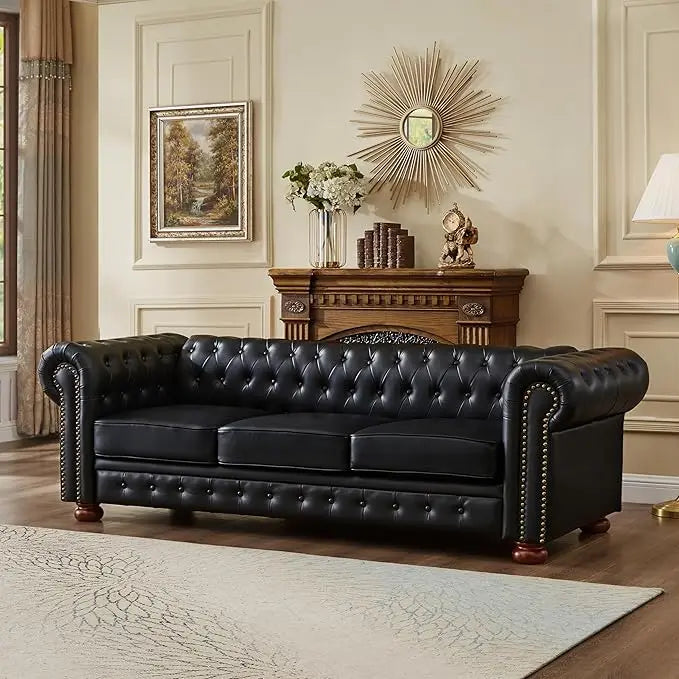89" Faux Leather Couch Upholstered Sofa